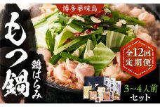 【全12回定期便】博多華味鳥 博多もつ鍋 鶏はらみ セット 3~4人前 《豊前市》【トリゼンフーズ】博多 福岡 鍋 鶏 もつ もつ鍋 [VAC017]