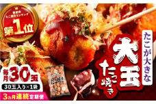 【全3回定期便】タコが大きな和風味 たこ焼き 30個 ×1袋 《豊前市》 【SHIN SHIN】  冷凍 大粒 タコ焼き レンジ 簡単  [VAT010]