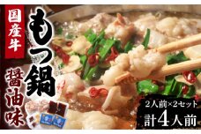国産牛 もつ鍋 醤油味2人前×2セット（計4人前）〆はマルゴめん 福岡県産の米粉麺付き《豊前市》【株式会社マル五】 [VCL033]
