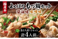 国産牛 よくばりもつ鍋 セット 醤油味2人前&みそ味2人前（計4人前）〆はマルゴめん 福岡県産の米粉麺《豊前市》【株式会社マル五】 [VCL035]