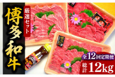 【全12回定期便】【化粧箱入】A5～A4ランク 博多和牛 厳選セット（計1150g）焼肉たれ・塩胡椒付《豊前市》【株式会社マル五】 [VCL119]