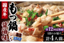 【全12回定期便】国産牛 もつ鍋 醤油味2人前×2セット（計4人前）〆はマルゴめん 福岡県産の米粉麺付き《豊前市》【株式会社マル五】 [VCL134]