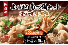 【全3回定期便】国産牛 よくばりもつ鍋 セット 醤油味2人前＆みそ味2人前（計4人前）〆はマルゴめん 福岡県産の米粉麺《豊前市》【株式会社マル五】 [VCL138]