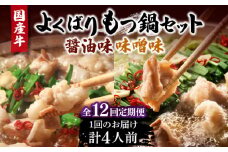 【全12回定期便】国産牛 よくばりもつ鍋 セット 醤油味2人前＆みそ味2人前（計4人前）〆はマルゴめん 福岡県産の米粉麺《豊前市》【株式会社マル五】 [VCL140]