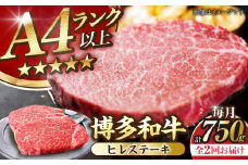 【全2回定期便】【A4〜A5ランク】博多和牛  ヒレ ステーキ 150g×５枚 (計750g) 《豊前市》【株式会社木村食品】 ヒレ肉 フィレ サーロイン [VDZ068]