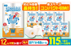 【北海道・沖縄・離島用】【全12回定期便】長持ち！ トイレットペーパー ダブル 長巻き 65m 6ロール×8パック エコ ワンタッチ コアレス《豊前市》【大分製紙】 [VAA104] 備蓄 防災 まとめ買い 日用品 消耗品 常備品 生活用品 大容量 トイレ