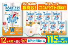 【通常エリア】【全12回定期便】長持ち！ トイレットペーパー ダブル 長巻き 65m 6ロール×8パック エコ ワンタッチ コアレス《豊前市》【大分製紙】 [VAA024] 備蓄 防災 まとめ買い 日用品 消耗品 常備品 生活用品 大容量 トイレ