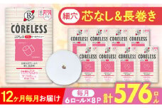 【北海道・沖縄・離島用】【全12回定期便】【細穴タイプ】トイレットペーパー ダブル 長巻き 65m 6ロール×8パック エコ  コアレス 《豊前市》【大分製紙】 [VAA122] 備蓄 防災 まとめ買い 日用品 消耗品 常備品 生活用品 大容量 トイレ
