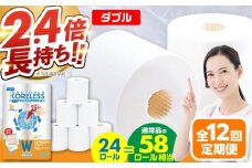 【通常エリア】【全12回定期便】トイレットペーパー ダブル 24ロール 長巻き 65m (6ロール×4パック) 宅配 エコワンタッチ コアレス《豊前市》【大分製紙】 [VAA057]