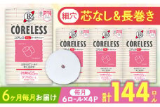 【北海道・沖縄・離島用】【全6回定期便】【細穴タイプ】　トイレットペーパー ダブル 24ロール 長巻き 65m (6ロール×4パック) 宅配 コアレス 《豊前市》【大分製紙】 [VAA141]