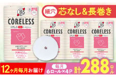【通常エリア】【全12回定期便】【細穴タイプ】　トイレットペーパー ダブル 24ロール 長巻き 65m (6ロール×4パック) 宅配 コアレス 《豊前市》【大分製紙】 [VAA065]