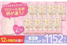 【通常エリア】【全12回定期便】トイレットペーパー サンリオ ダブル 25m 12ロール×8パック《豊前市》【大分製紙】プリント キャラクター [VAA036] 備蓄 防災 まとめ買い 日用品 消耗品 常備品 生活用品 大容量 トイレ