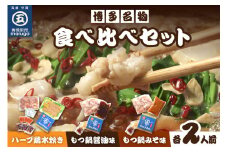 【博多名物】水炊き&もつ鍋2種(醤油味・味噌味)食べ比べ　各2人前(合計6人前)【001-0116】