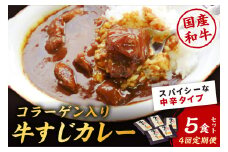 【4回定期便】ゴロッ!と入ったコラーゲン　博多和牛　牛すじカレー5食セット【001-0387】　