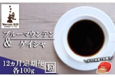 定期便 12ヶ月 自家焙煎 ブルーマウンテンNo.1&ゲイシャ (粉) 各100g ポスト投函 珈琲 コーヒー 12回 お楽しみ Morrow珈琲