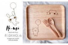 名入れ お食事 3点 セット 皿 スプーン フォーク ねこ 木製 食器 ベビー 赤ちゃん 出産祝い ギフト ギフトセット ハーフバースデー