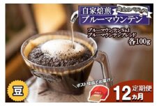 定期便 12ヶ月 珈琲の王様 ブルーマウンテン NO.1＆ ブルーマウンテンブレンド (豆) 各100g ポスト投函 珈琲 コーヒー 12回 お楽しみ Morrow珈琲
