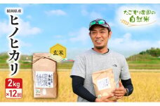 定期便 12ヶ月 米 たごもり農園の自然米 ヒノヒカリ 玄米 2kg お米 12回