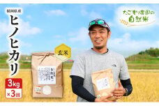 定期便 3ヶ月 米 たごもり農園の自然米 ヒノヒカリ 玄米 3kg お米 3回