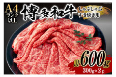 牛肉 【A4～A5】 博多和牛 サーロイン しゃぶしゃぶすき焼き用 300g×2p 計 600g [MEAT PLUS 福岡県 筑紫野市 21760755] 肉 和牛 牛 博多 A5 すき焼き サーロイン
