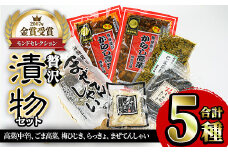 贅沢つけものセット(5種・合計約1kg) 高菜 辛子高菜 らっきょう らっきょ 梅ひじき つくだ煮 まぜてんしゃい 漬物 ご飯 チャーハン ラーメン おにぎり お茶漬け 【ksg0154】【樽味屋】