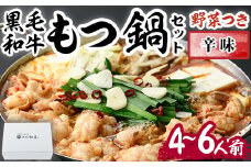 もつ鍋セット(辛味)野菜付き(4～6人前)モツ鍋 もつ鍋セット 黒毛和牛 国産 冷蔵 牛モツ ホルモン ちゃんぽん＜離島配送不可＞【ksg0277】【西新初喜】