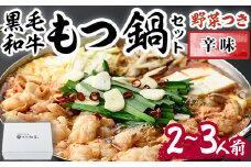 もつ鍋セット(辛味)野菜付き(2～3人前)モツ鍋 もつ鍋セット 黒毛和牛 国産 冷蔵 牛モツ ホルモン ちゃんぽん＜離島配送不可＞【ksg0279】【西新初喜】