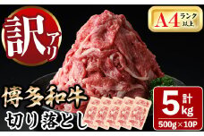 ＜訳あり＞博多和牛切り落とし(500g×10P・計5kg)牛肉 黒毛和牛 国産 すき焼き しゃぶしゃぶ 焼き肉 カレー＜離島配送不可＞【ksg0520】【MEATPLUS】
