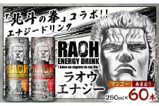 ラオウエナジー あまおう＆マンゴーセット 2ケース／60本入り 「北斗の拳」コラボ エナジードリンク 250ml×30本×2種 計60本 合計15L ラオウ エナジー マンゴー味 博多あまおう味 炭酸飲料 常温 福岡県 太宰府市