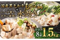 国産黒毛和牛もつ鍋 4人前 冷凍ちゃんぽん・濃縮スープ付＋ハーブ育ちチキン使用！水炊き4人前 合計8人前