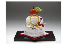 ガラス置物＜鏡餅（小）＞　◆マルティグラス[F0537]