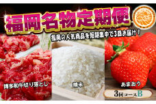 【3回届く！コースB】福岡名物定期便（和牛・お米・あまおう）★福岡の人気商品を短期集中で3回お届け！[G7038]