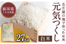 【特Aランク米】五庄屋の地で作ったお米 元気つくし 白米 (27kg) 【2025年10月上旬より順次発送予定】 こめ コメ ごはん ご飯 福岡県うきは市産 九州産