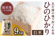 【特Aランク米】五庄屋の地で作ったお米 ひのひかり 白米 (9kg) 【2025年10月下旬より順次発送予定】 ヒノヒカリ こめ コメ ごはん ご飯 福岡県うきは市産 九州産