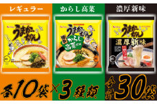 うまかっちゃんセット　30食（3種類✕各10食）[M244P1-5]　ラーメン 豚骨 インスタント 乾麺 即席麺 拉麺 保存食 九州 濃厚新味 高菜