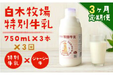 【3ヶ月定期便】 白木牧場 特別牛乳 750ml×3本 低温殺菌 牛乳 ジャージー牛乳 高品質 福岡県 嘉麻市