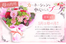 5月は母の月！母の月にぴったりなカーネーションを中心にしたブーケ！花瓶付きタイプ【2025年5月14日～5月下旬までに発送予定】