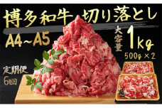 定期便 6ヶ月 牛肉 A4～A5 切り落とし 合計1000g 博多和牛（500g×2p）肩ロース 赤身 バラ カルビ 小分け 大好評につき継続！6回 配送不可：離島