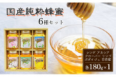 はちみつ 国産 蜂蜜 6本組 セット レンゲ アカシア クローバー リンゴ ボダイジュ 百花蜜 各180g×1 ハチミツ