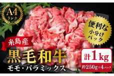 【250gの小分けパック】黒毛和牛 切り落とし 250g×4P 計1kg もも バラ ミックス A4ランク 糸島 【糸島ミートデリ工房】 [ACA031] 牛肉  和牛 小分 250  牛丼 すき焼き 焼肉 BBQ 赤身 国産 福岡 ランキング 上位 人気 おすすめ