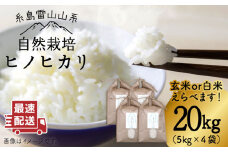 ＼令和6年産／【玄米】自然栽培ヒノヒカリ20kg《糸島》【大石ファーム】 [ATE003-2]