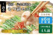 【全6回定期便】国産 ・ 完全 無添加 もつ鍋 セット ×2 ( 約 4人前 ) 白みそ味 糸島市 / 博多 浜や[AFF009]