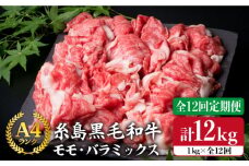 【 全12回 定期便 】 A4 ランク 糸島 黒毛 和牛 切り落とし 1kg × 12回《糸島》【糸島ミートデリ工房】 [ACA147]