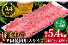 【全12回定期便】A4ランク 博多和牛 モモ 焼肉用 スライス 450g 鉄板焼き《糸島》【糸島ミートデリ工房】 [ACA219]