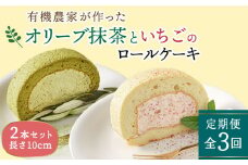 【全3回定期便】オリーブ リーフ の 抹茶 ＆ つぶつぶ 糸島 いちご ロール ケーキ 2本 セット 糸島市 / わかまつ農園 [AHB044]