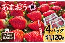【先行予約】【農家直送！】糸島産 春 あまおう 280g × 4パック  (DXまたはGサイズ)  【2026年1月下旬以降順次発送】 糸島市 / 後藤農園 [AML002] いちご 福岡