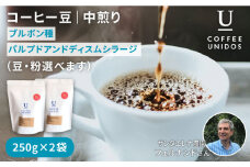 【粗挽き】中深煎り コーヒー 豆 250g × 2袋 （ 豆 ・ 粉 選べます ） エルサルバドル産 サンタエレナ農園 ブルボン種 パルプドアンドディスムシラージ 《糸島》 【COFFEE UNIDOS】 [AQF006-4]