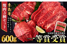 A4ランク 希少部位 焼肉3種 600g 2-3人前 肩ロース ミスジ モモ (カタ) 糸島牛 糸島市 / 一番田舎 [AGN001] 黒毛和牛 和牛