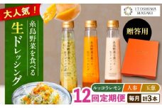 【全12回定期便】【 贈答用 】 糸島 野菜 を 食べる 生 ドレッシング 3種類 3本 セット ( 人参 1本 / ルッコラレモン 1本 / 玉ねぎ 1本 ) 糸島市 / 糸島正キ [AQA050]