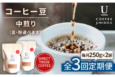 【全3回定期便】中煎り コーヒー 豆 ウニドスブレンド 250g × 2袋 ( 豆 ・ 粉 選べます ) 糸島市 / COFFEE UNIDOS [AQF021]